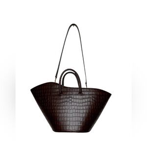 Like new Little Liffner Open Tulip Tote Large Brown Walnut Croc Embossed Handbag